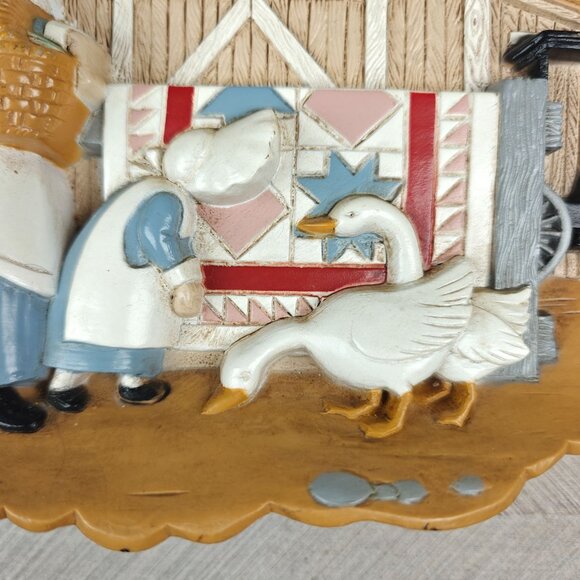 Vintage Burwood Amish Farm Scene Wall Decor Cottagecore Farmhouse Geese Cat - Picture 5 of 7